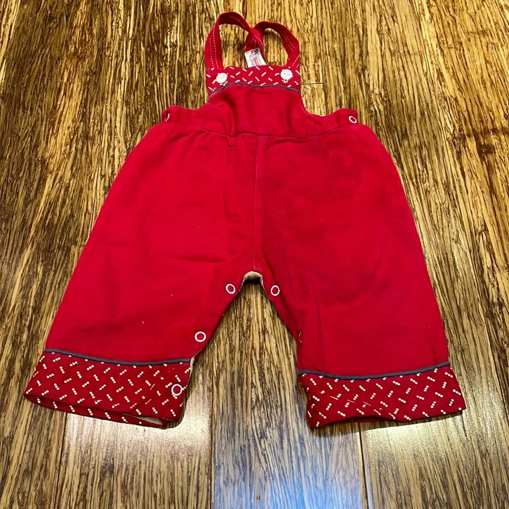 Vintage child’s red matching Christmas overalls and jacket set